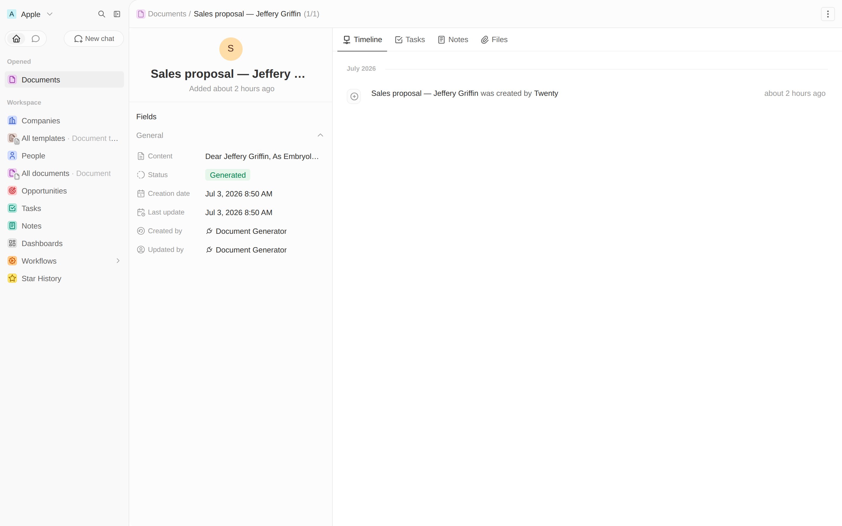 A generated document record