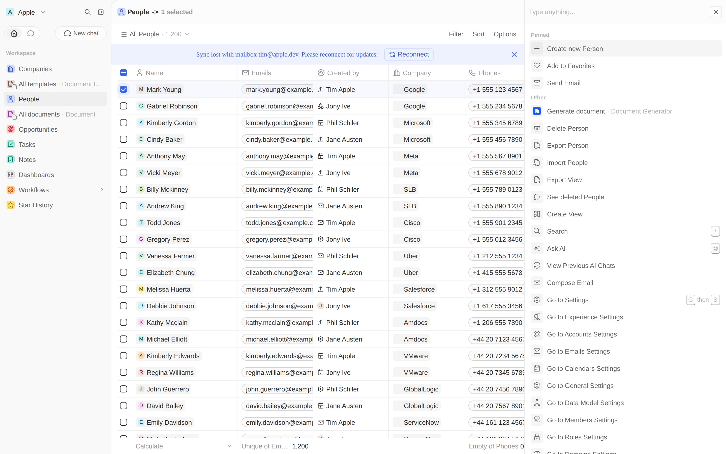 Command menu with Generate document