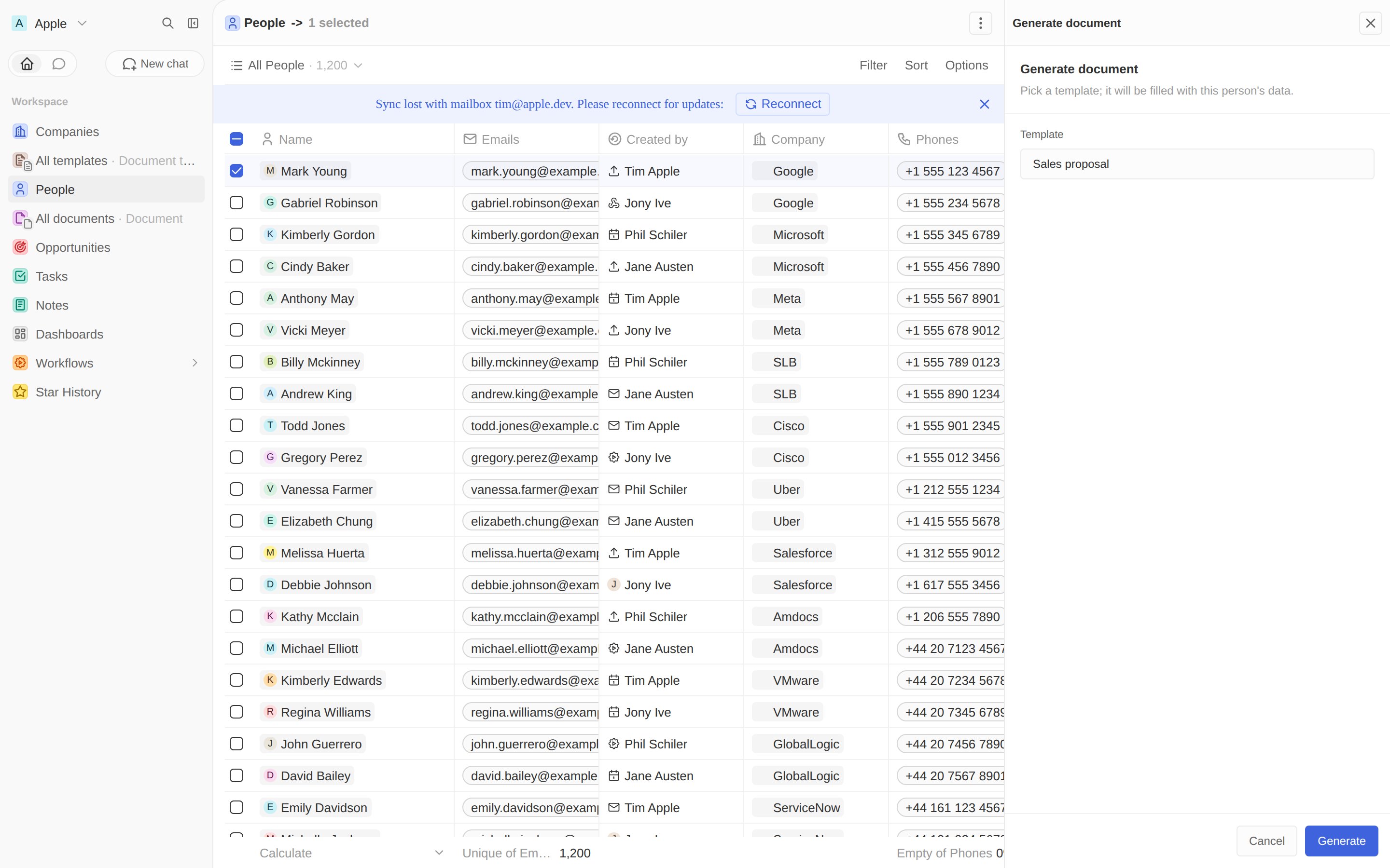Generate document side panel