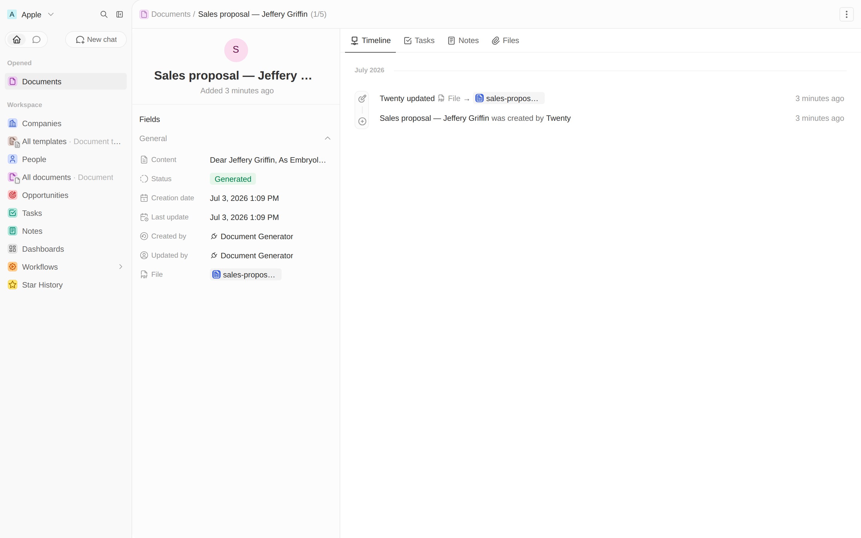A document record with a generated PDF file
