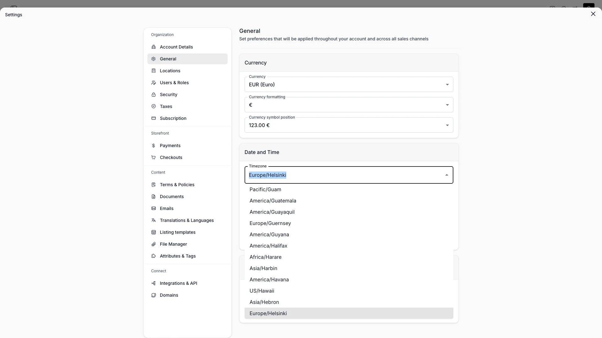 Editable timezone dropdown in General settings