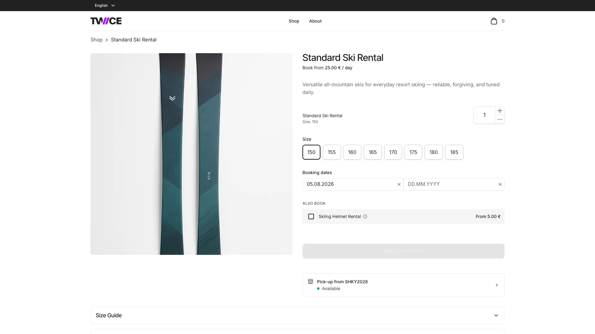 Booking widget with variant selection