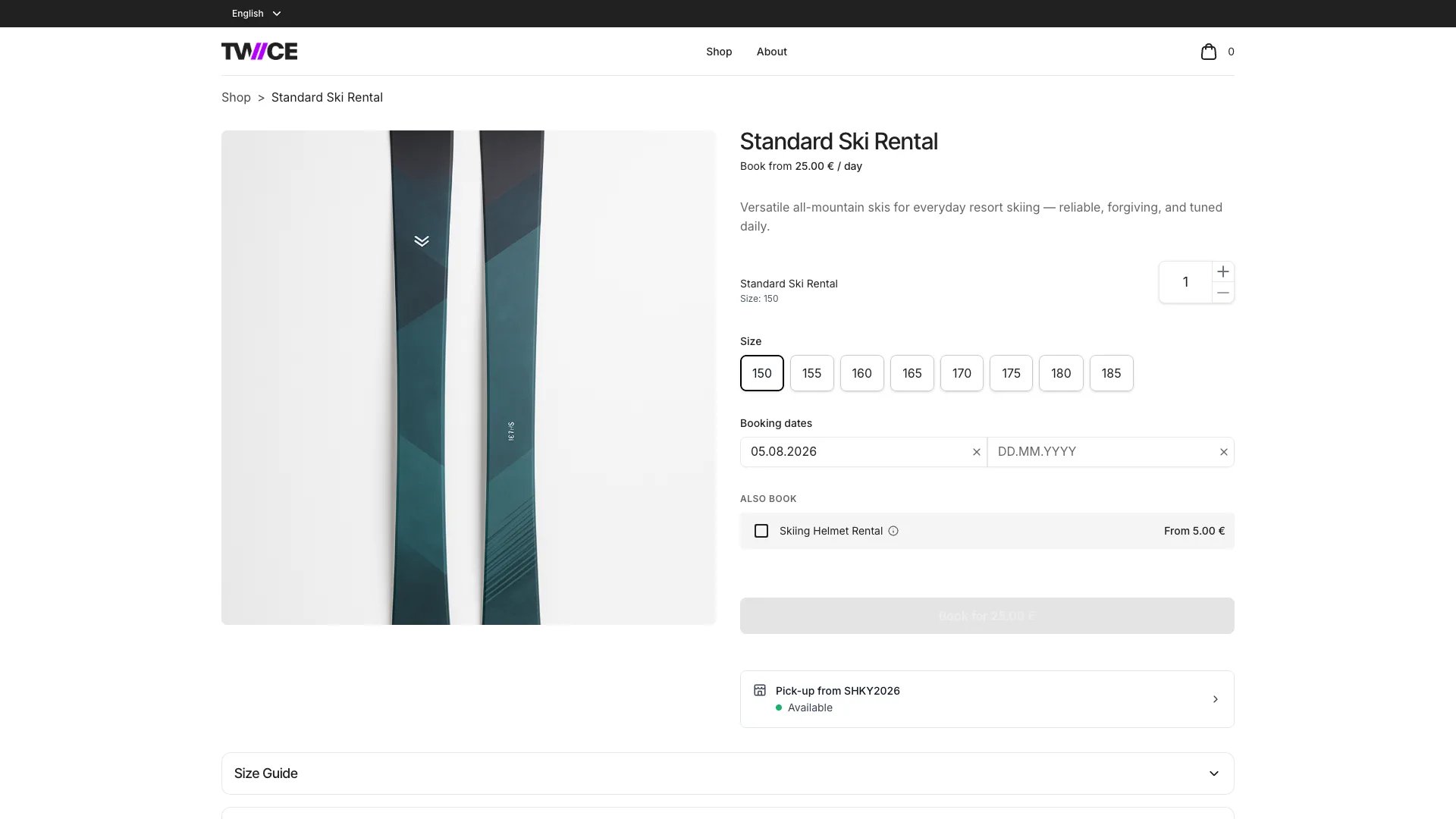 Booking widget with variant selection