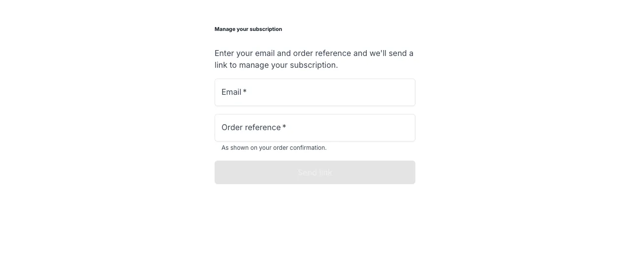 Recovery form asking for an email address and the order reference