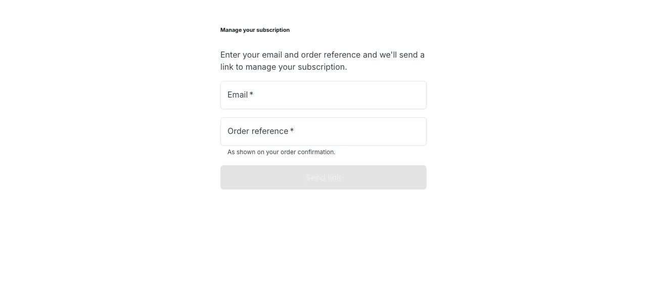 Recovery form asking for an email address and the order reference