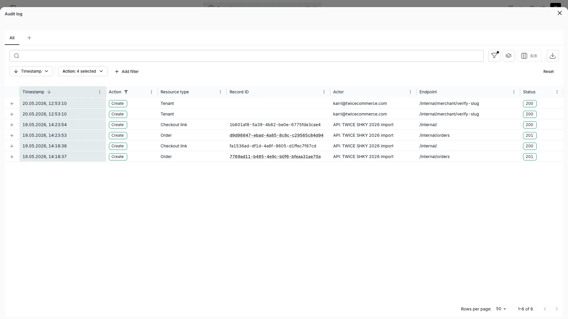 Global activity log in the admin