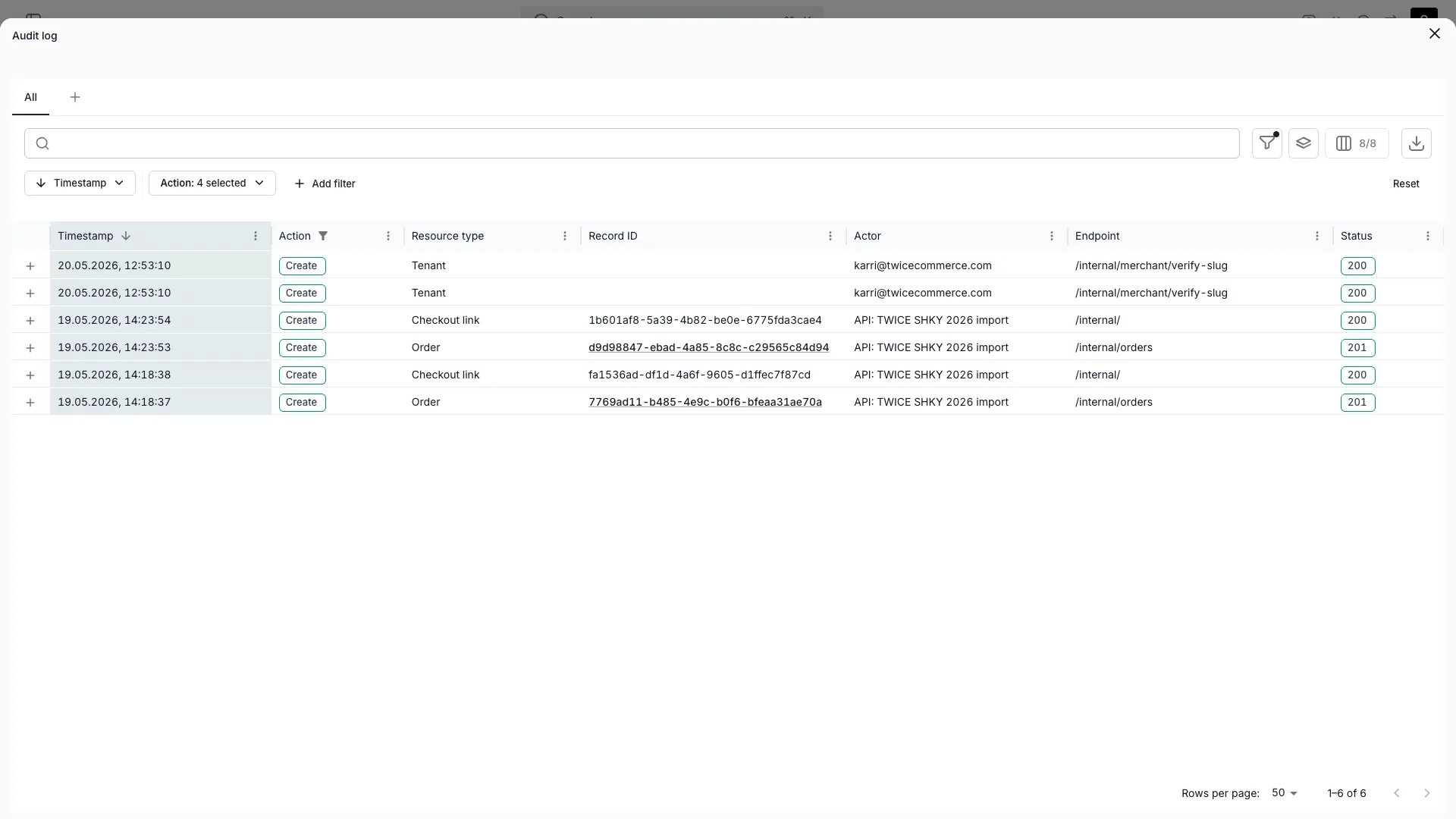 Global activity log in the admin