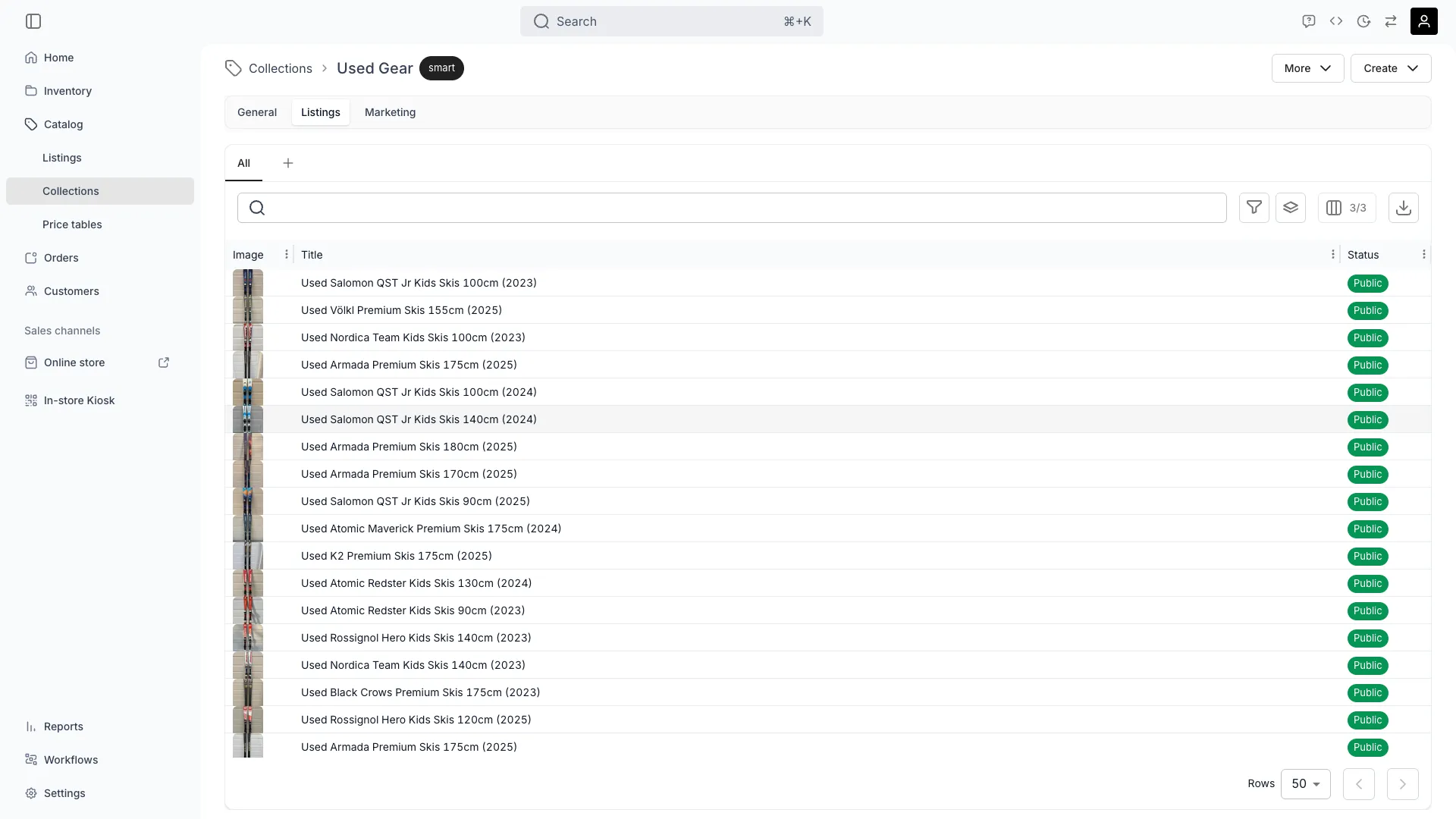 Collection listings tab showing assigned listings or smart rules