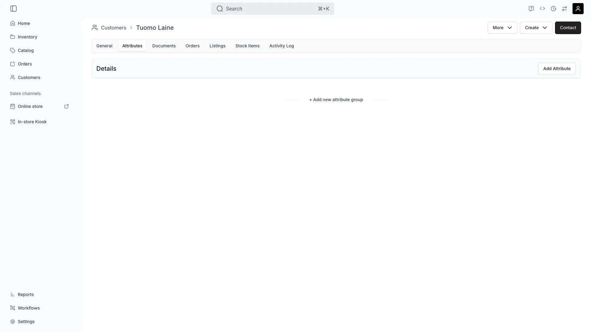 Customer attributes tab showing custom fields