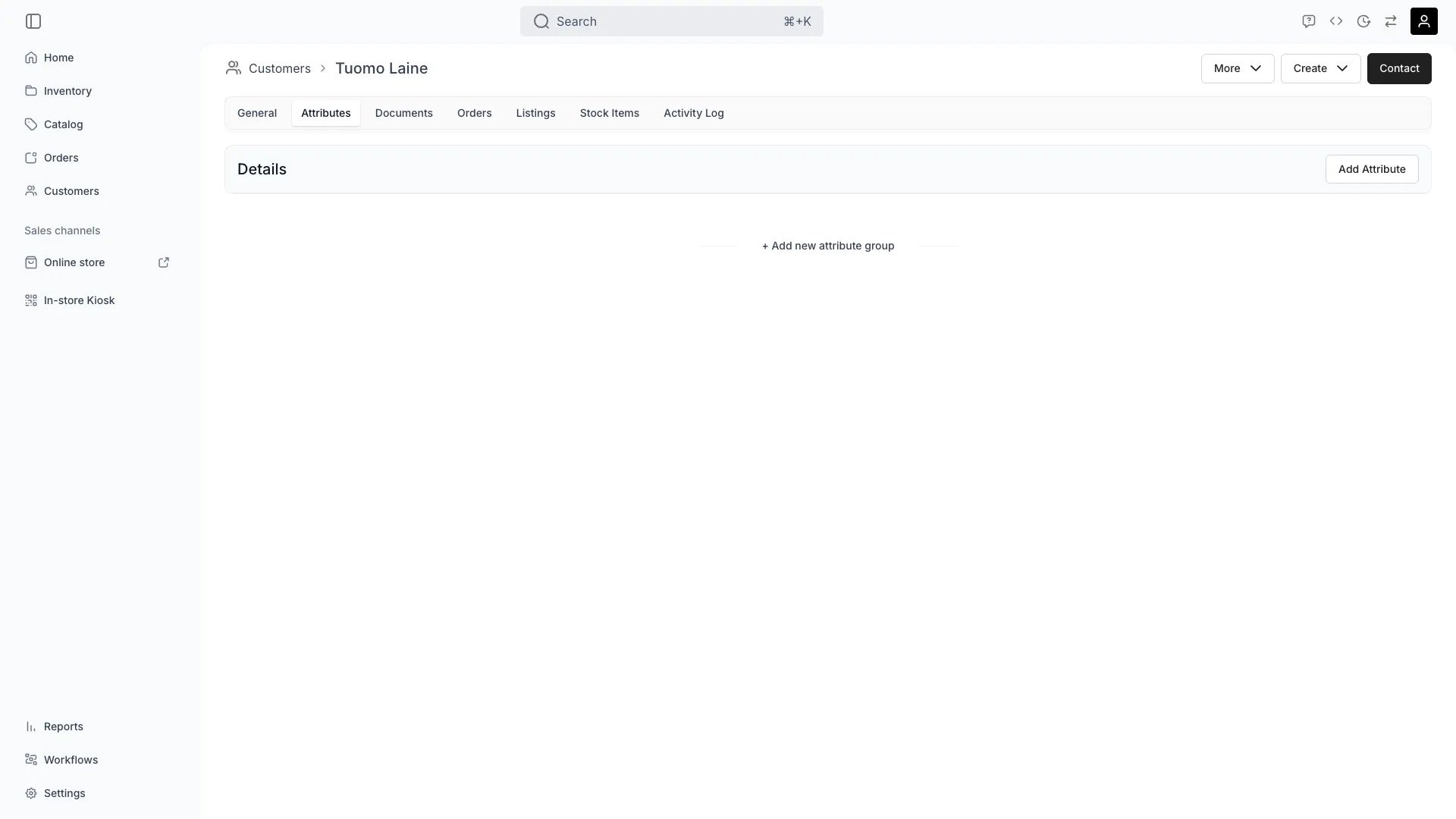Customer attributes tab showing custom fields