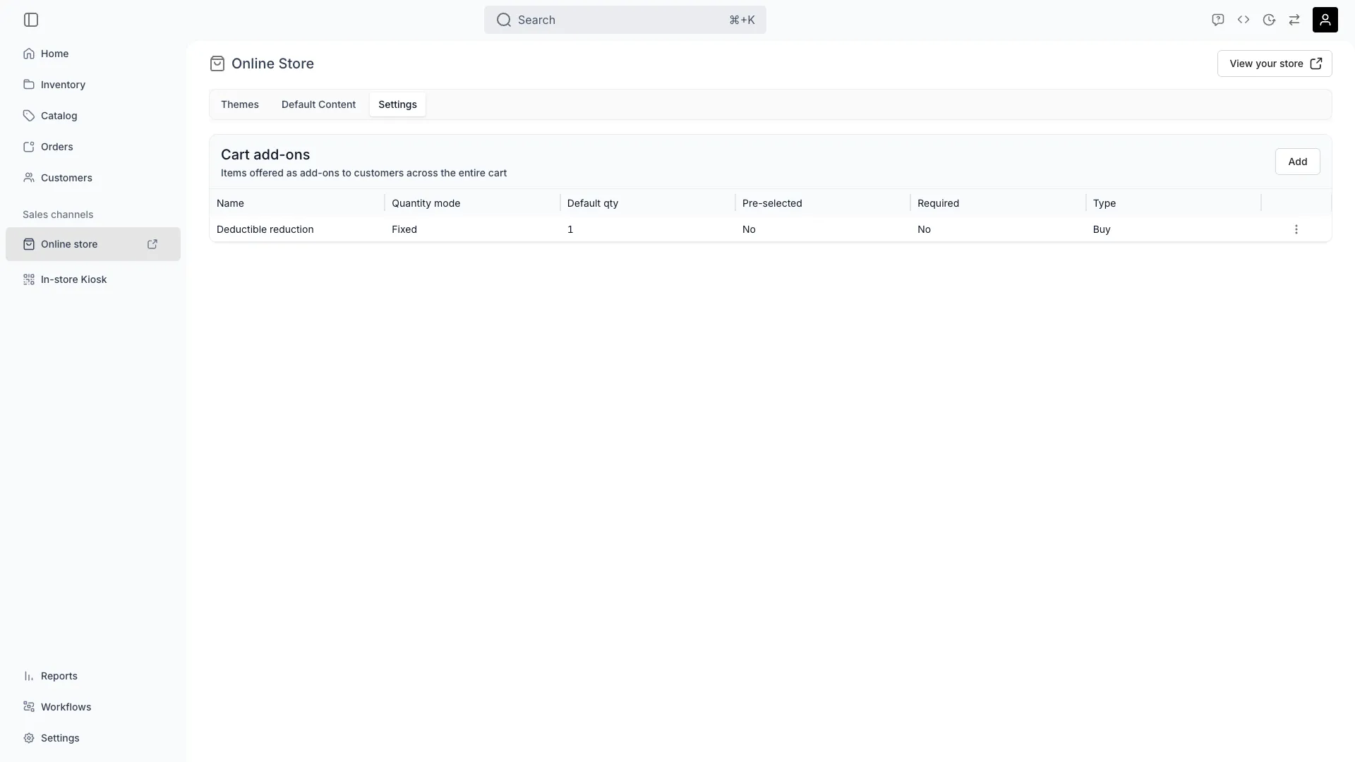 Online store settings in the admin