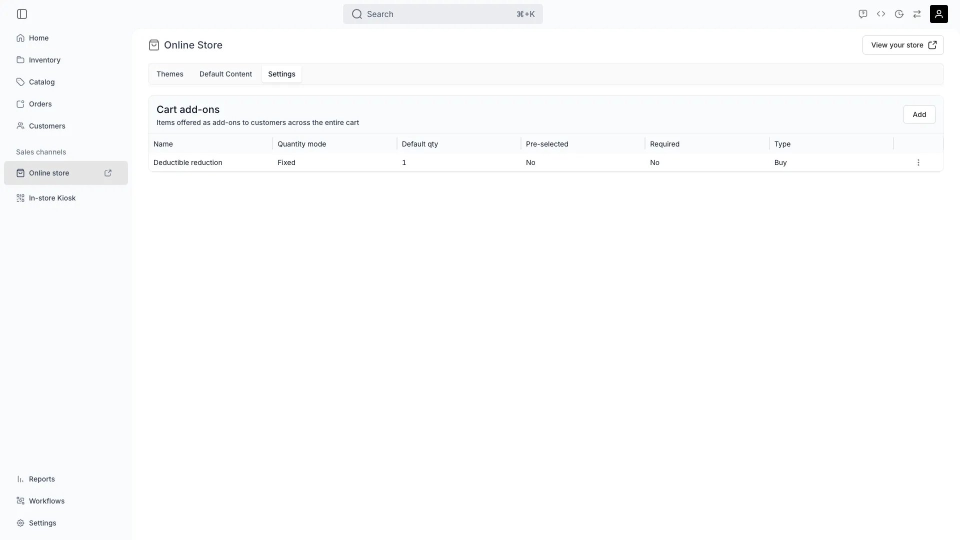 Online store settings in the admin