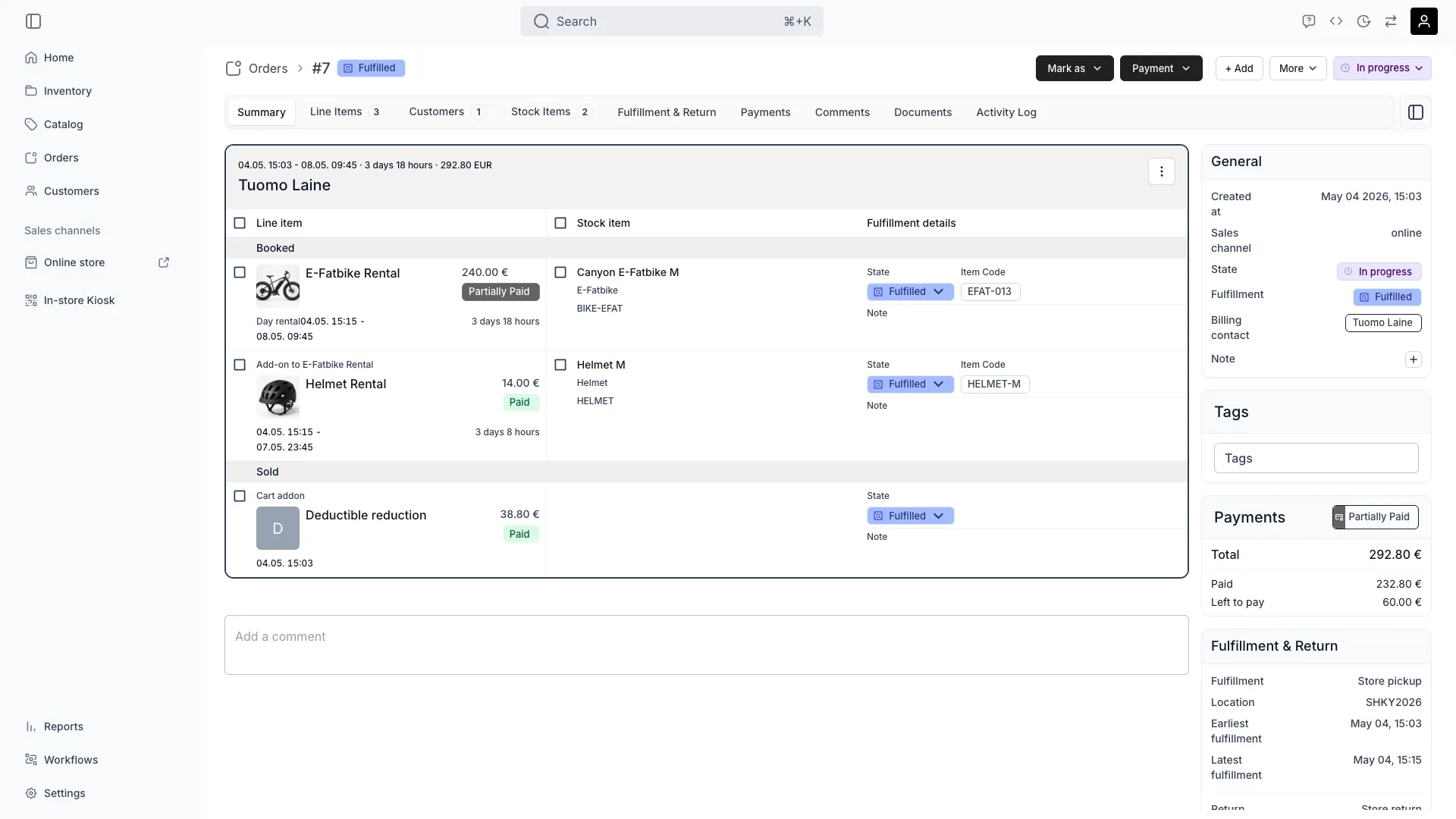 Order summary tab showing order overview and details