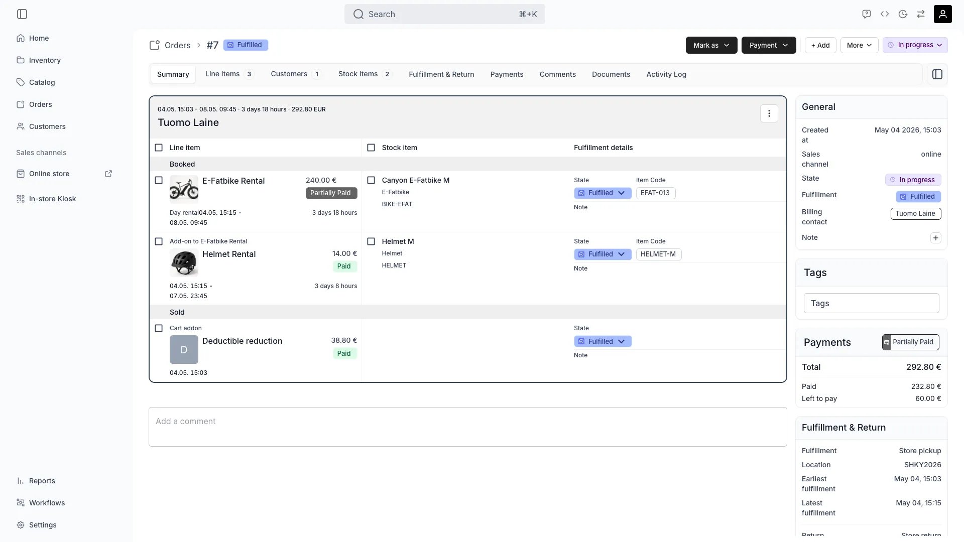 Order summary tab showing order overview and details
