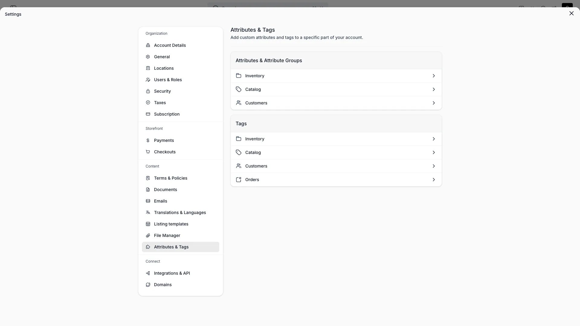 Attributes settings in the admin