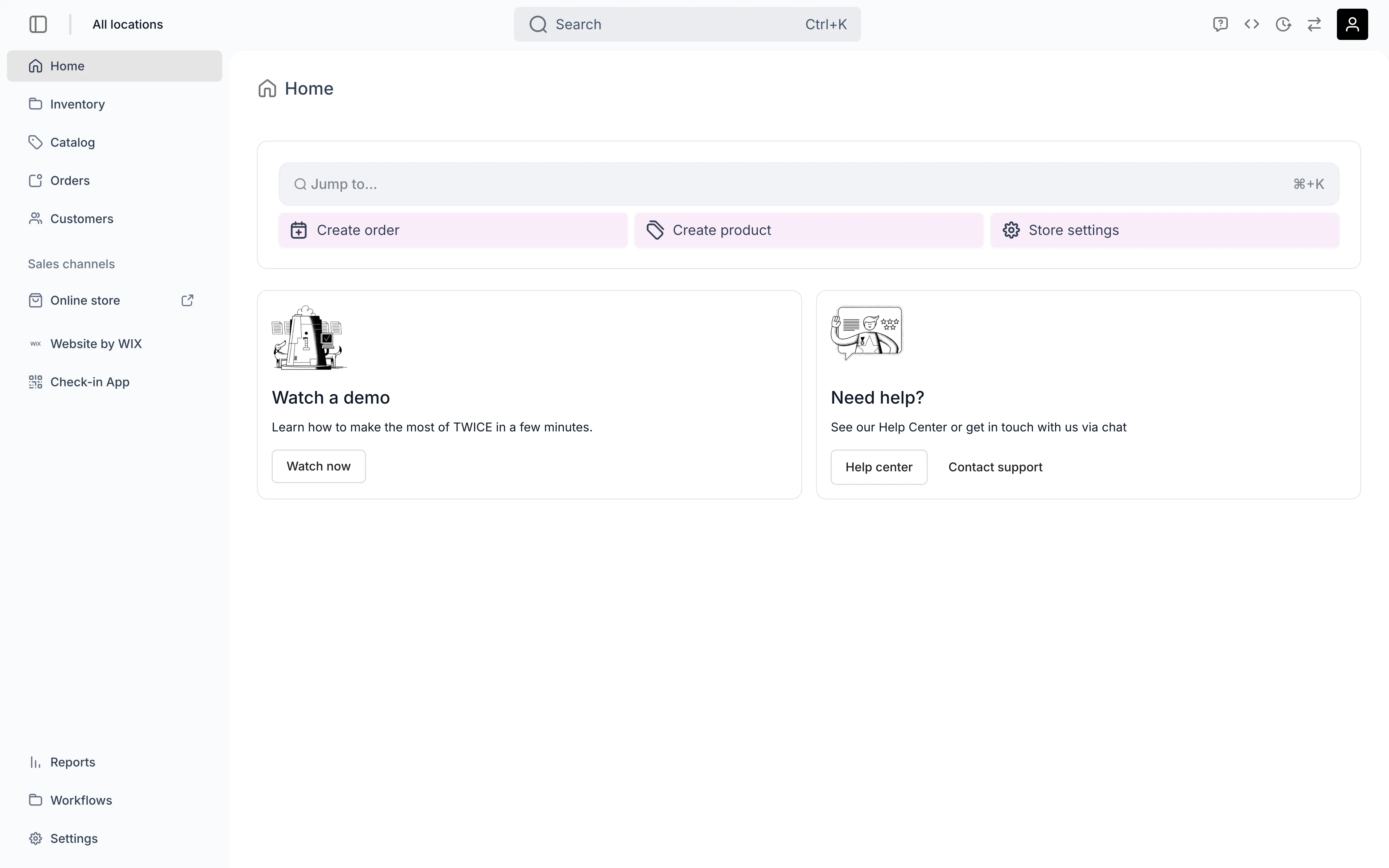 TWICE Admin sidebar showing navigation options