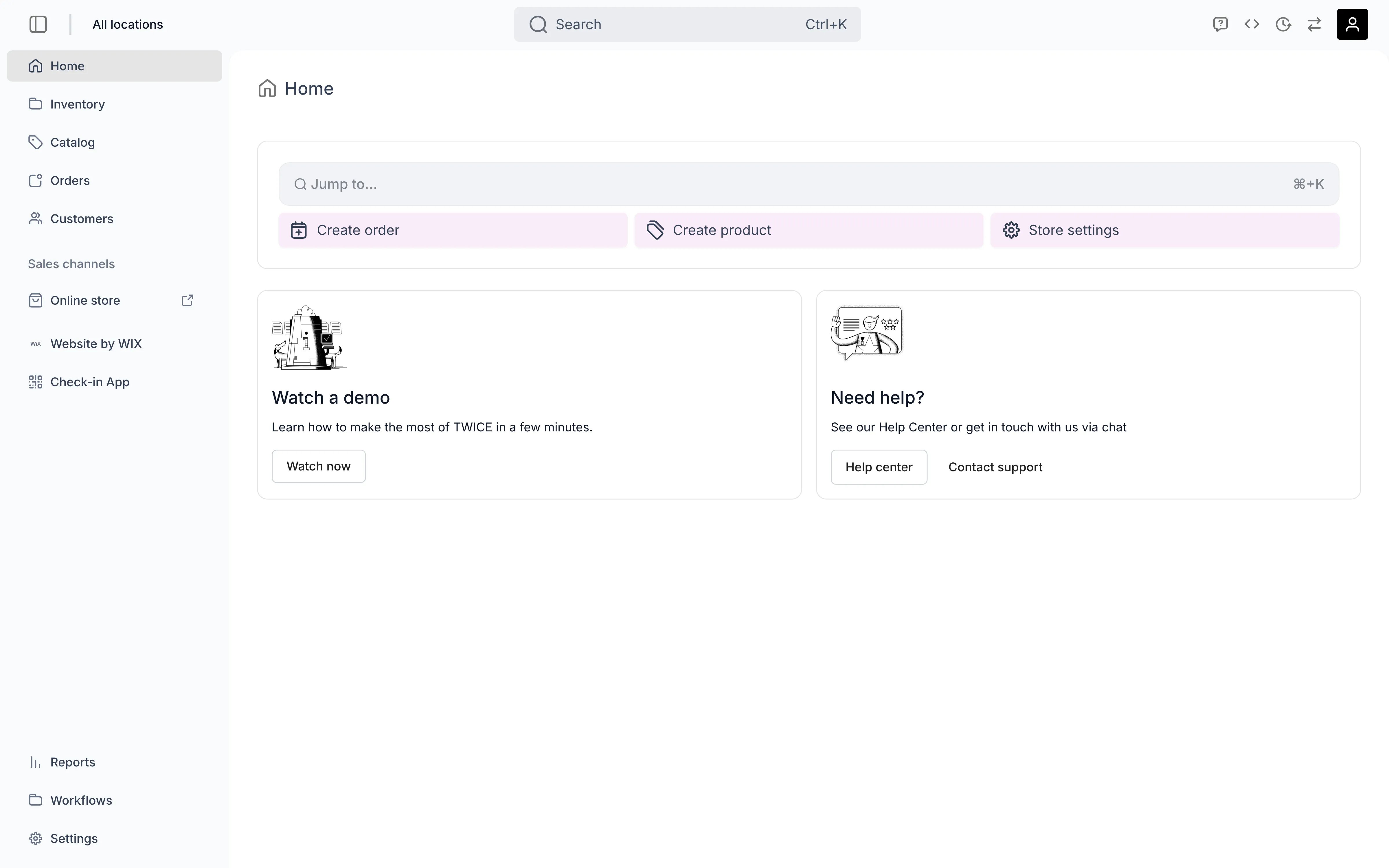 TWICE Admin sidebar showing navigation options
