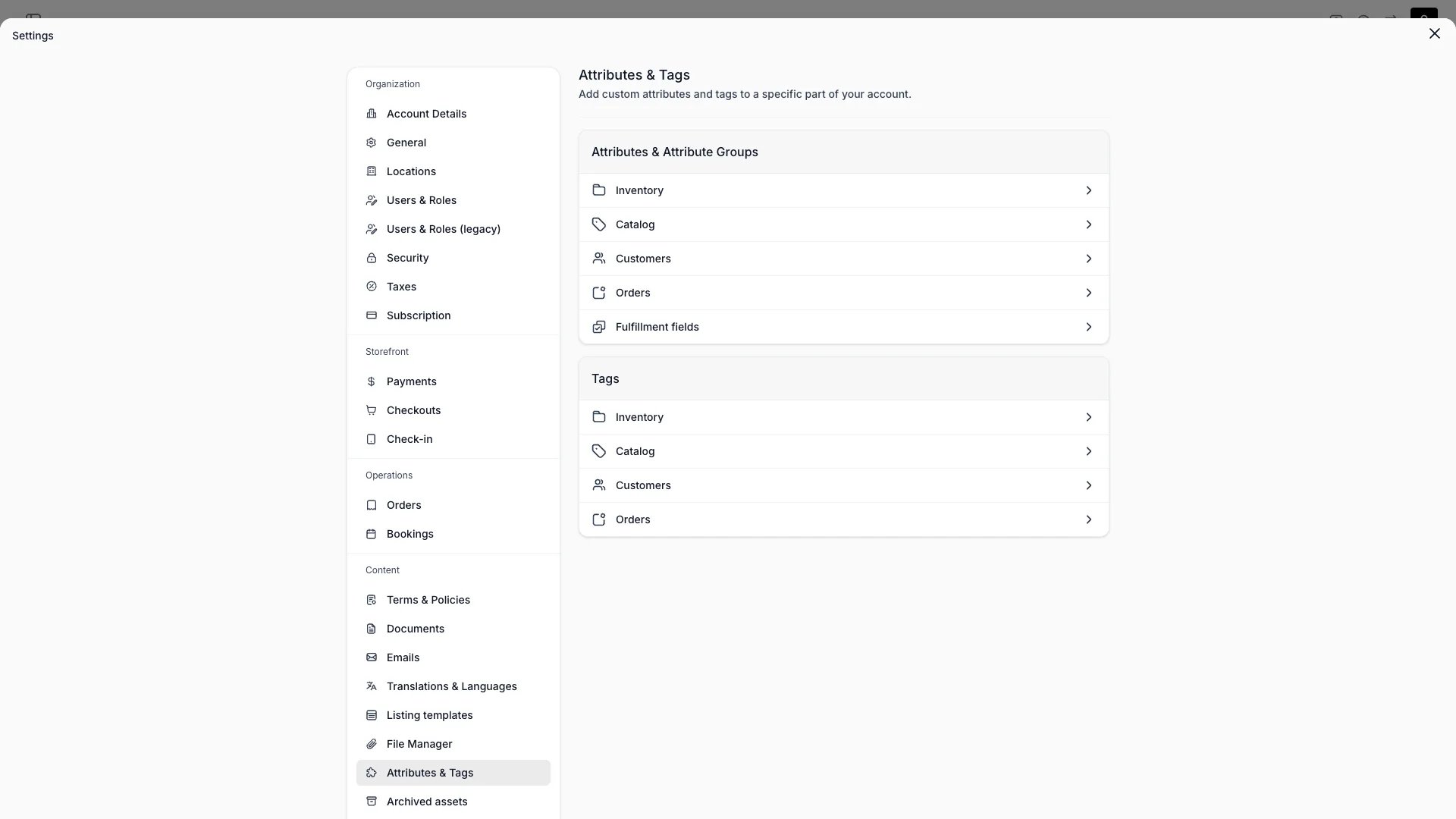 Attributes settings in the admin