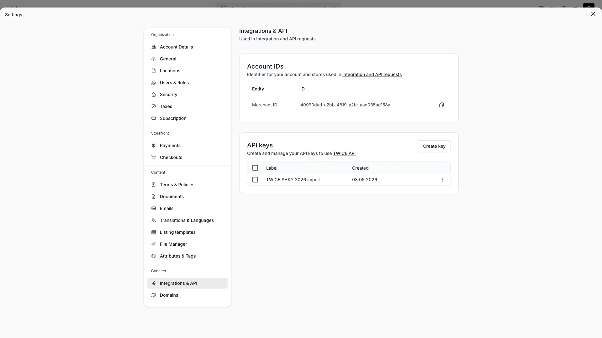 Webhooks configuration under Integrations