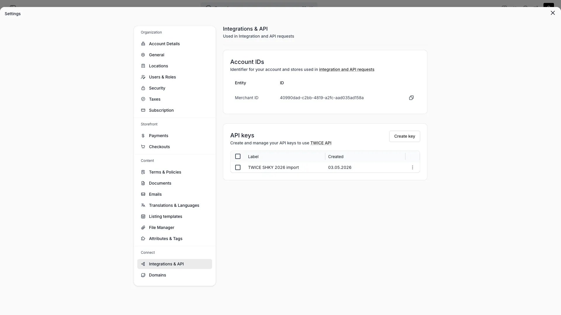 Webhooks configuration under Integrations