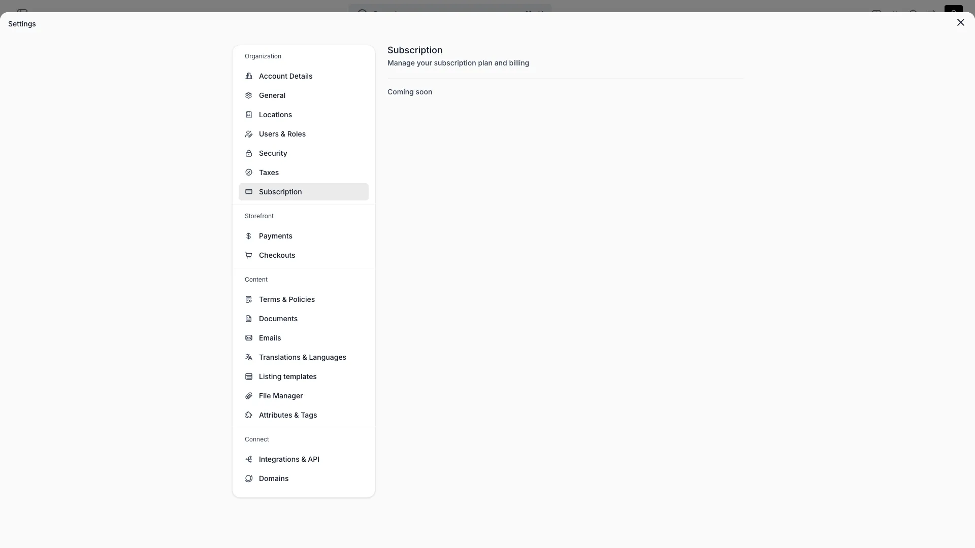 Subscription settings page