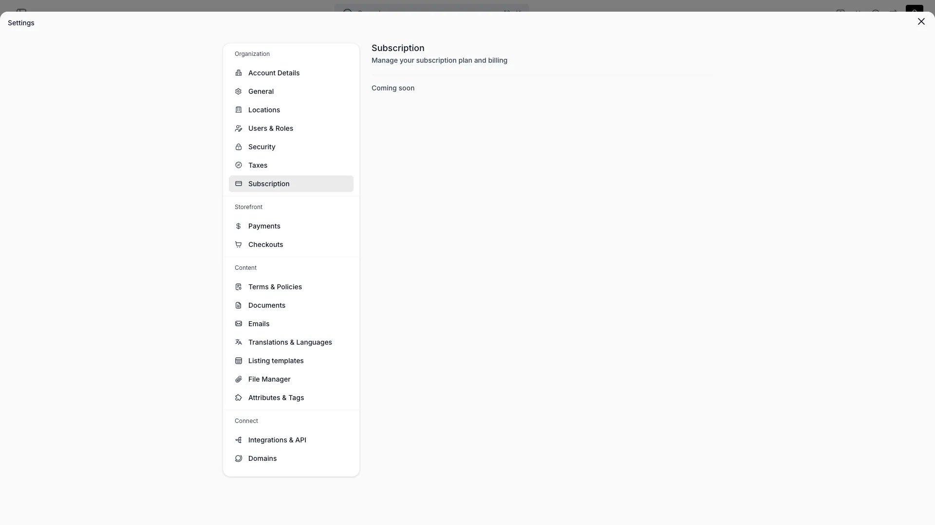 Subscription settings page