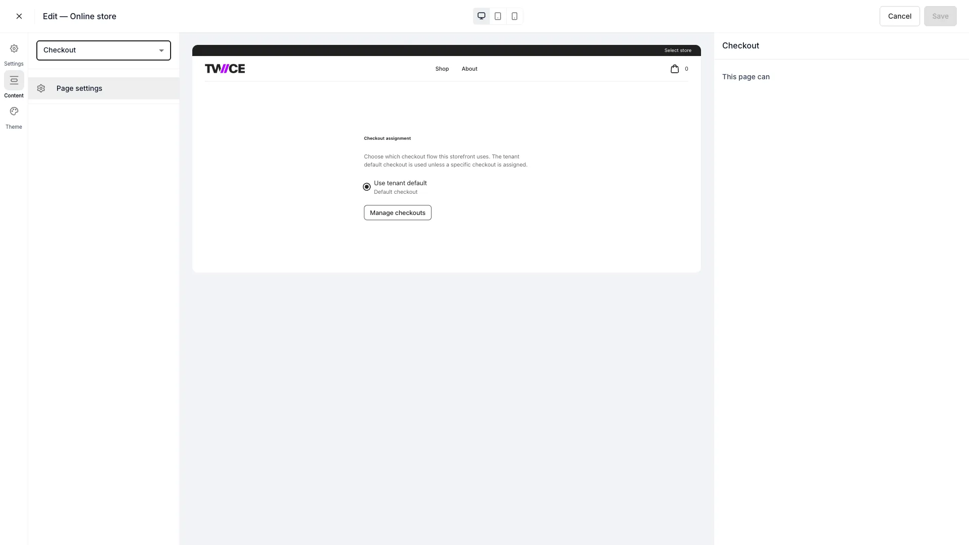 Checkout page settings in the theme editor