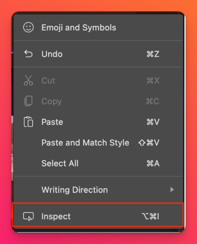 Chrome context menu with Inspect highlighted