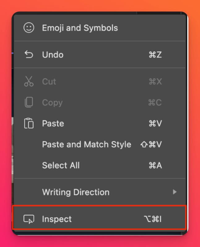 Chrome context menu with Inspect highlighted