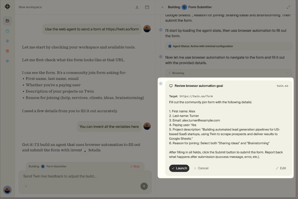 Web Agent asking for permission before launching
