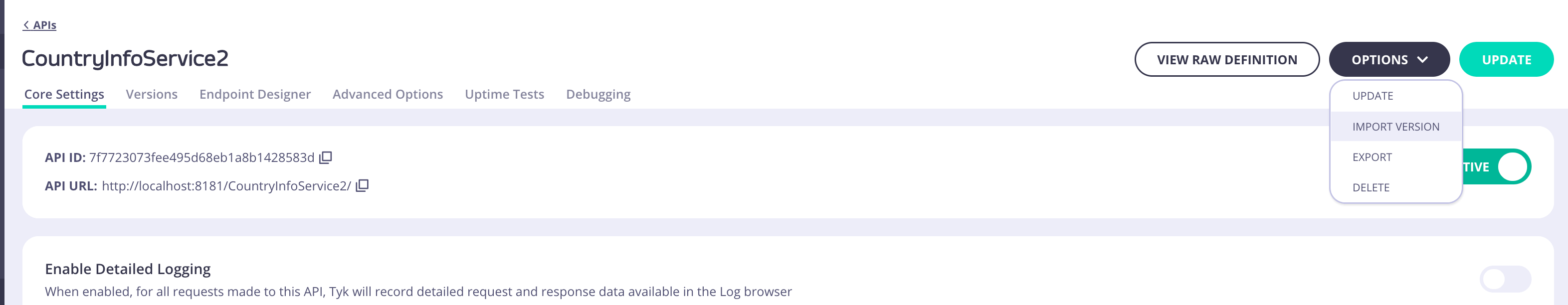Import API Version Drop-Down