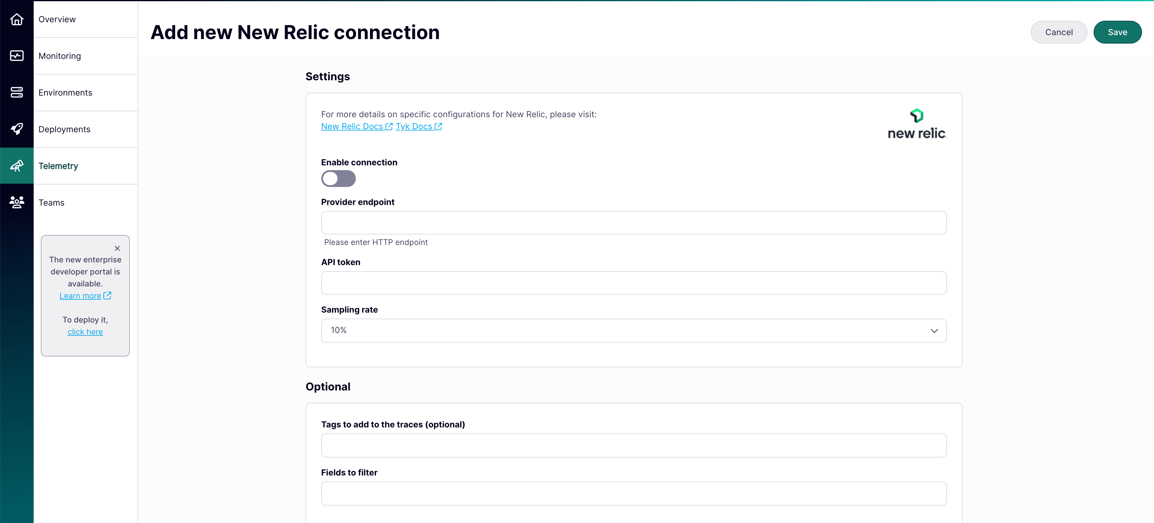 Tyk Cloud Telemetry NewRelic
