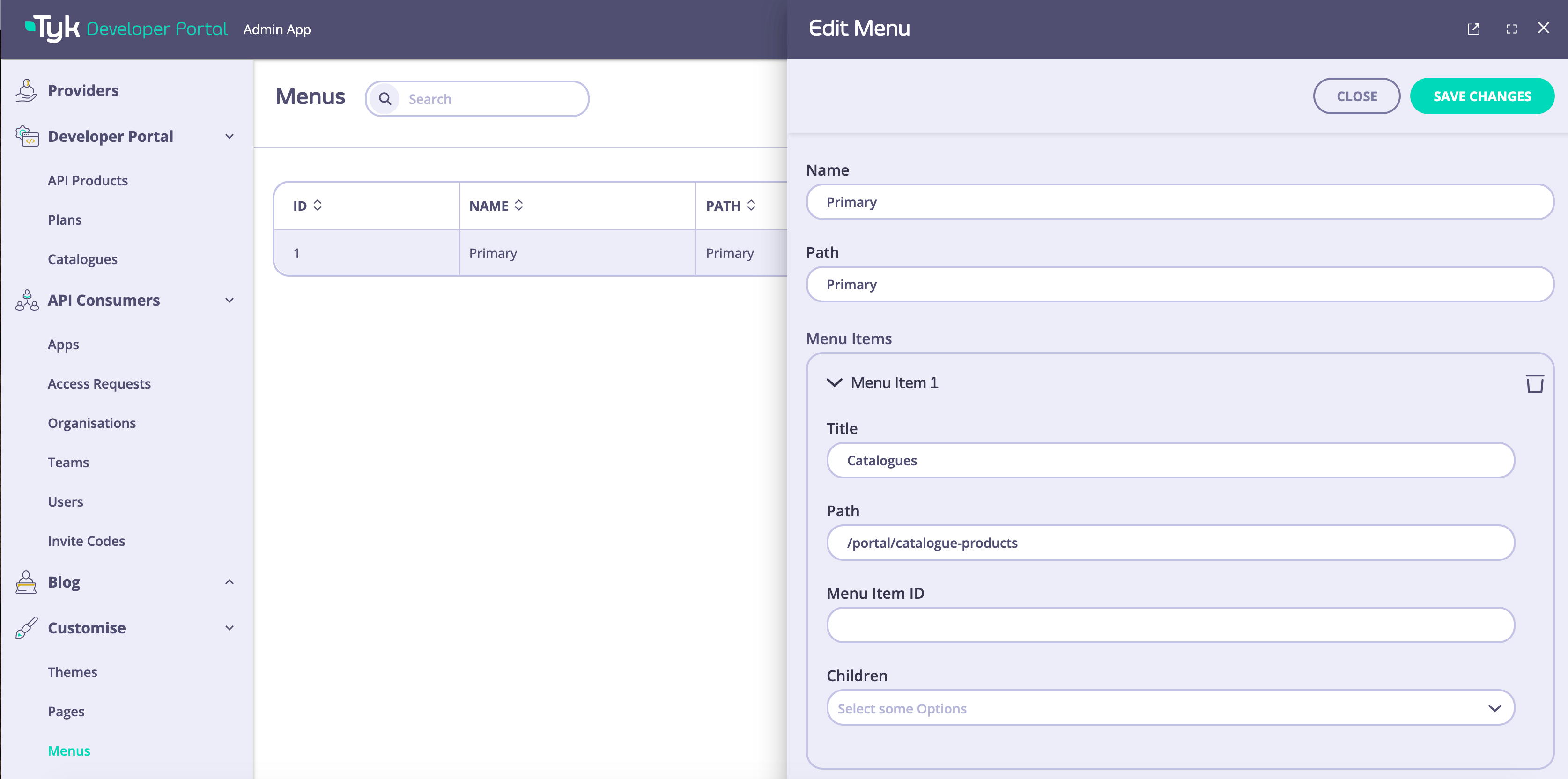 Modify a menu item