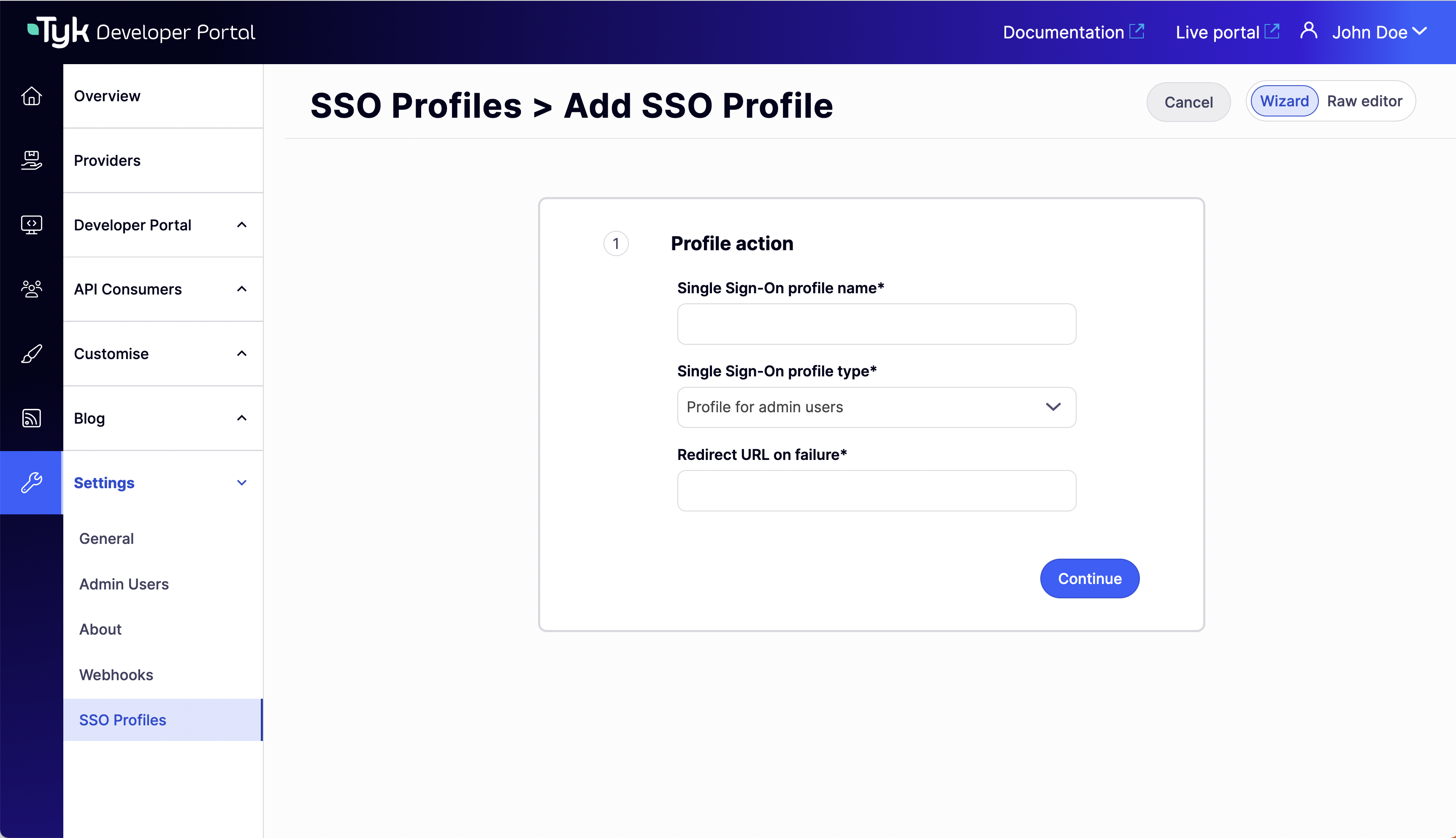 SSO Profiles Wizard - Profile action step