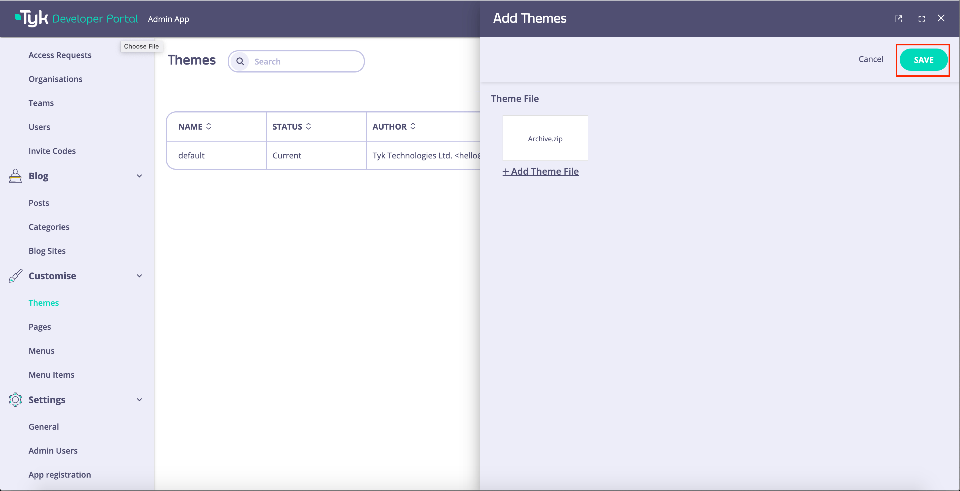 Save new theme