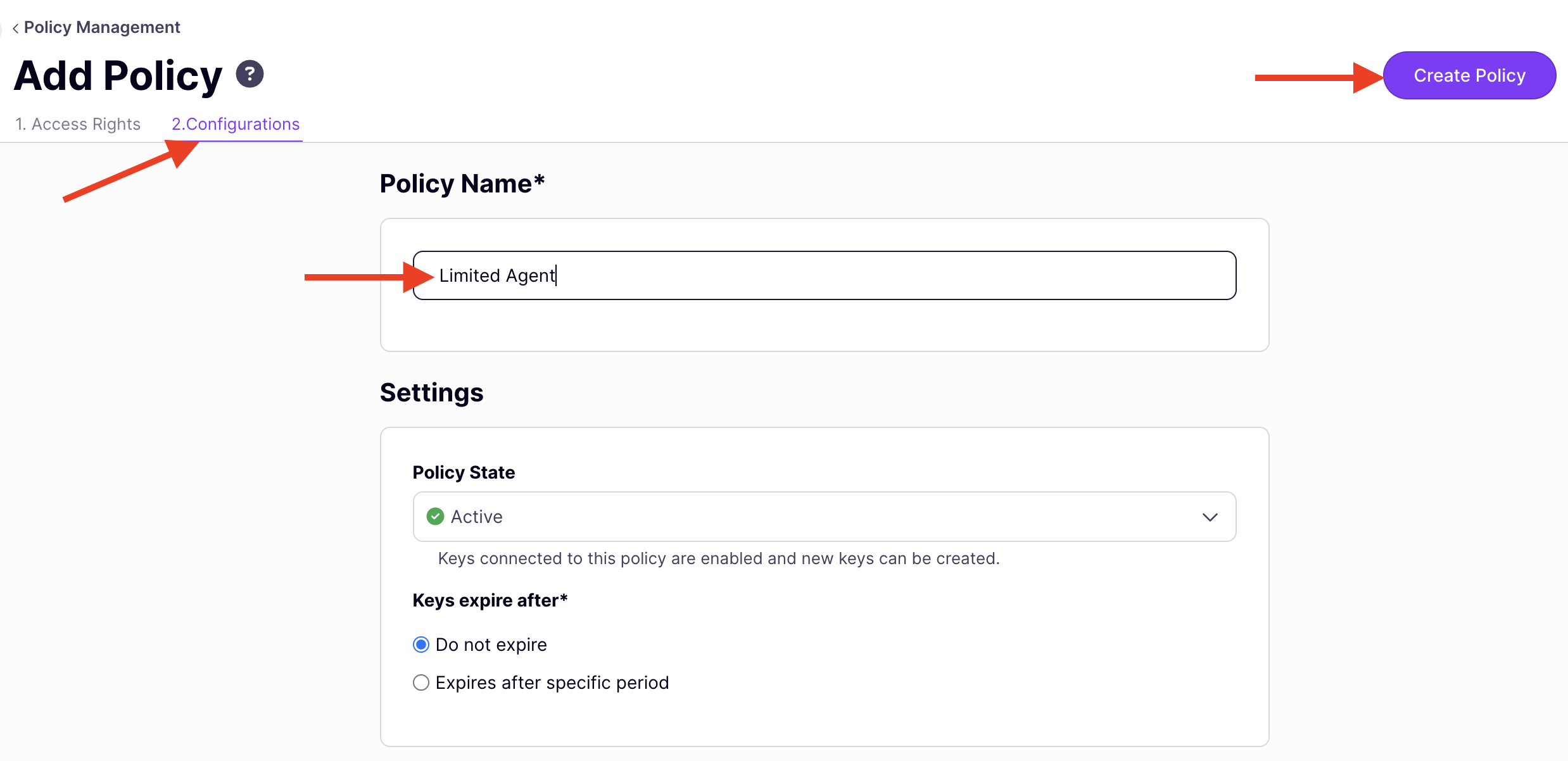 Create the Limited Agent policy