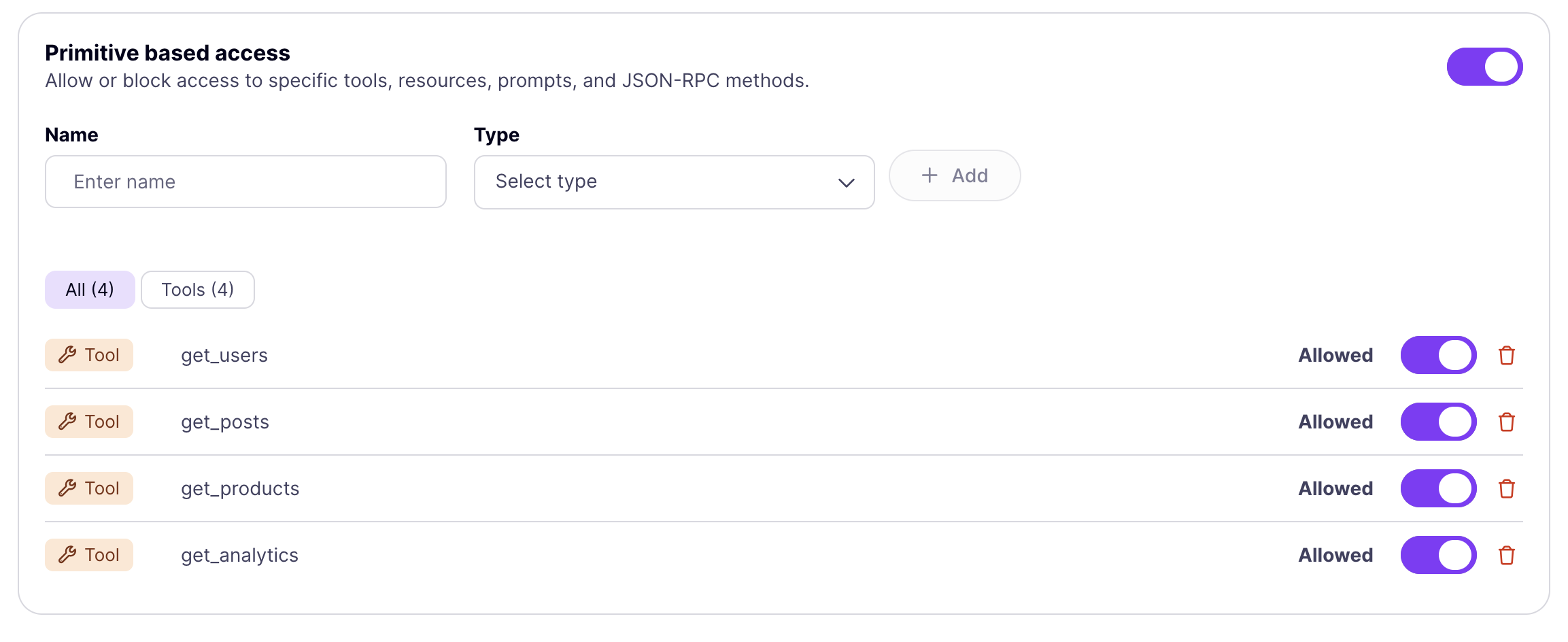 Primitive based access configuration