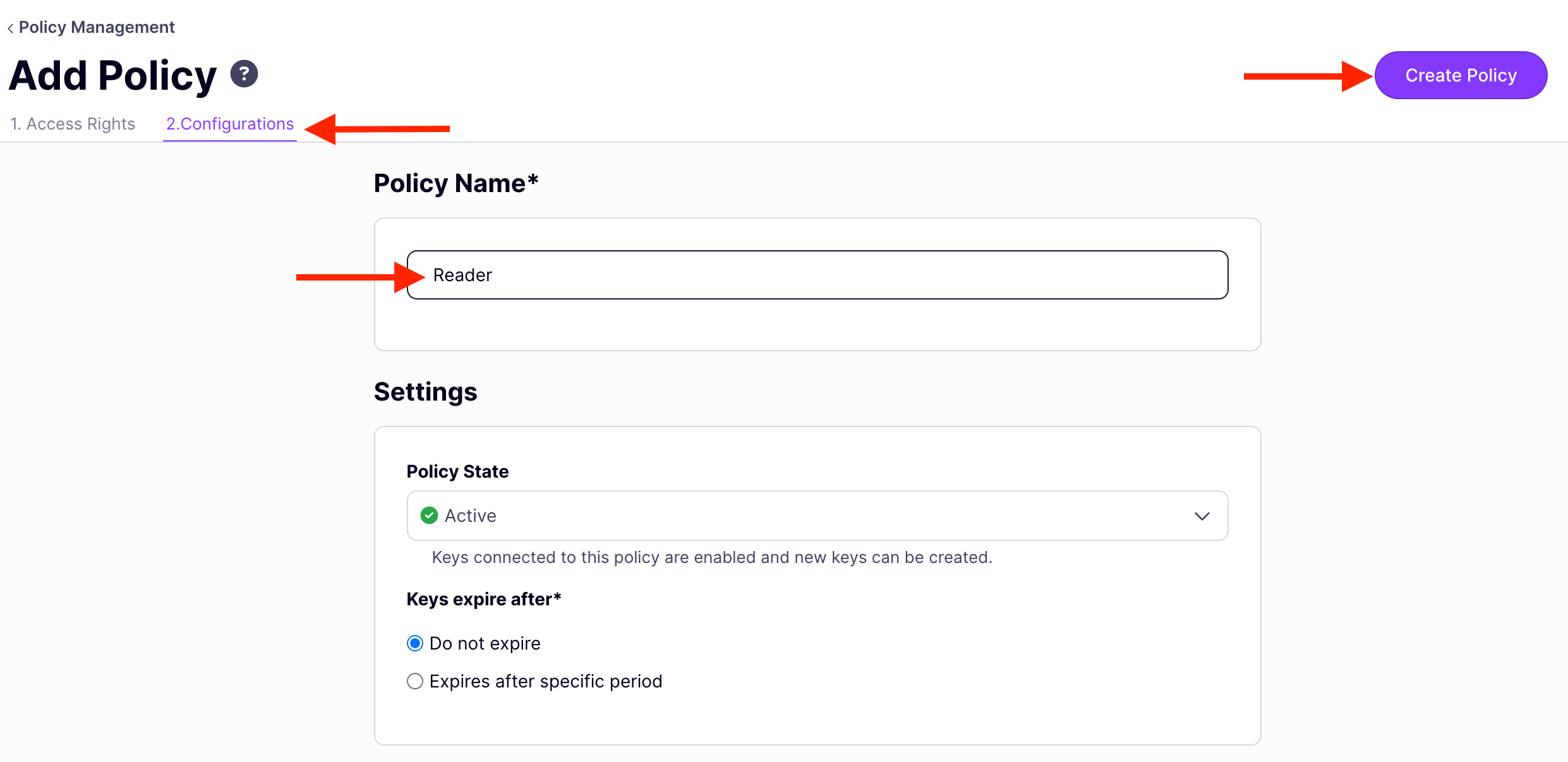 Reader policy configuration