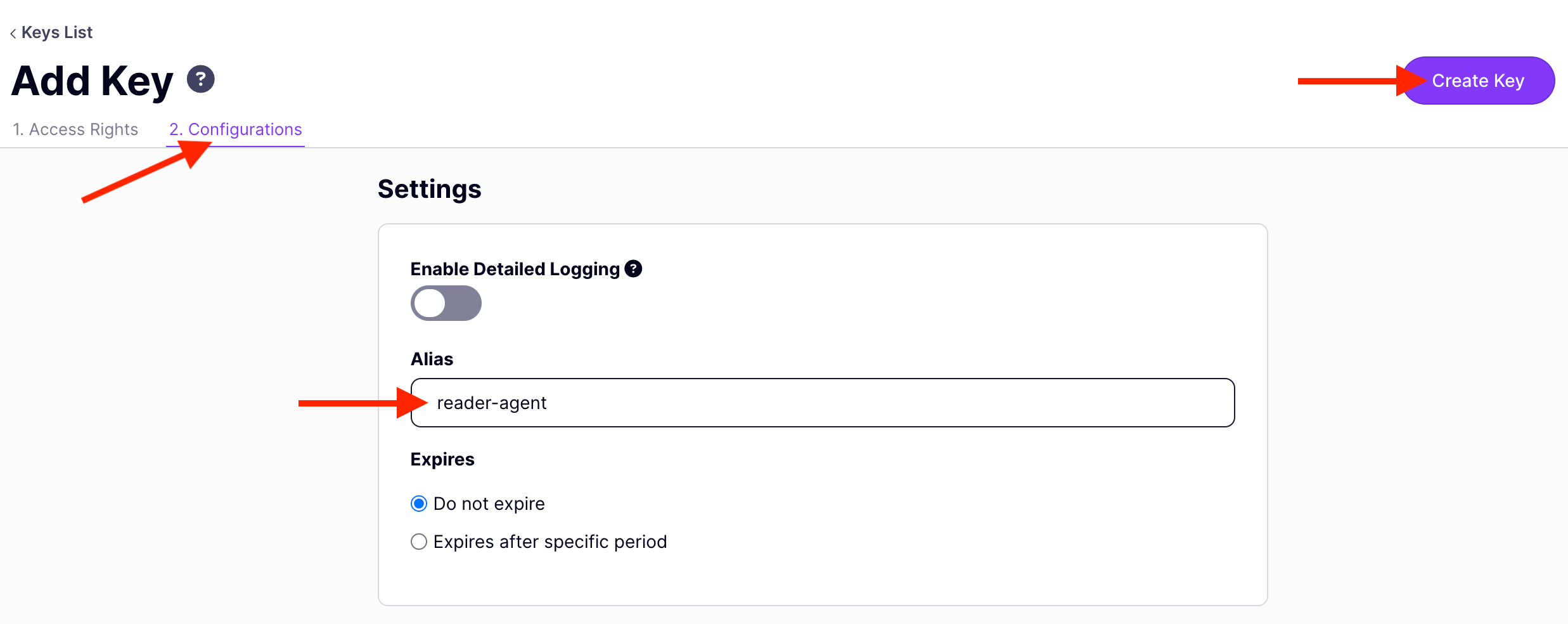 Set alias and create key
