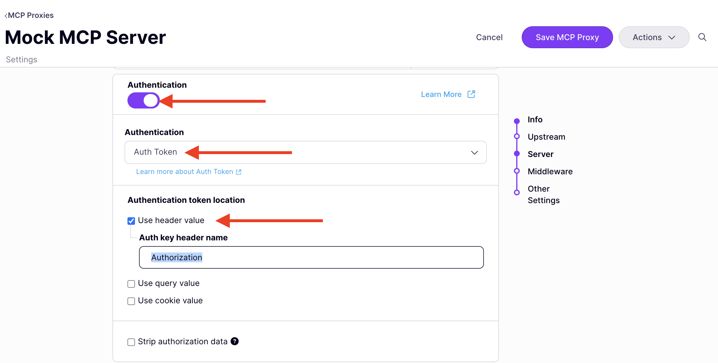 Auth token header configuration