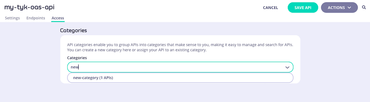 Managing categories for a Tyk OAS API