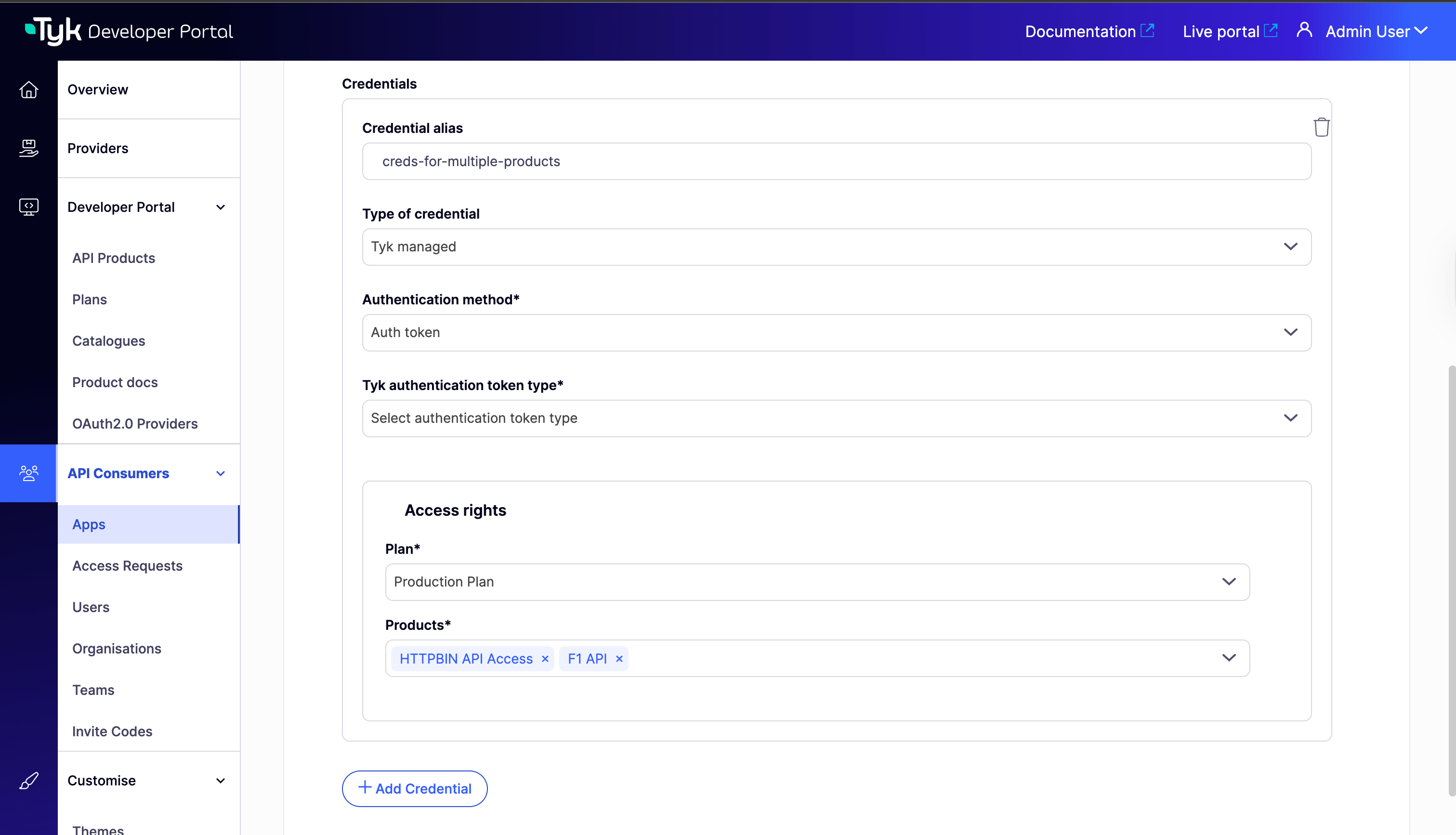 admin adding multiple api products to a single plan
