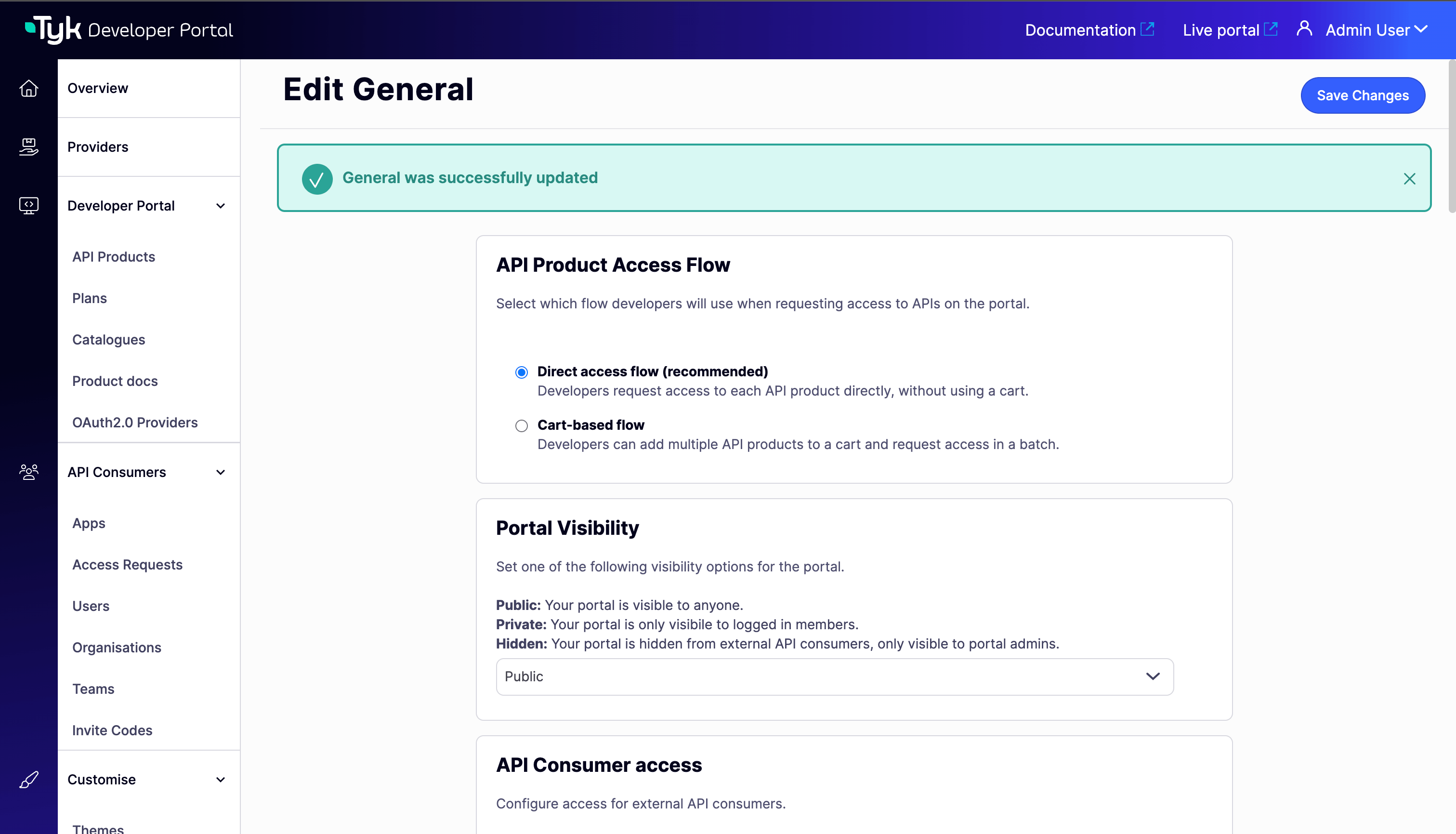 configure direct access flow in portal