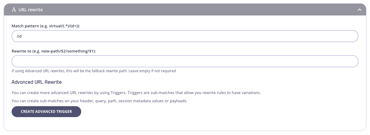 URL rewrite basic trigger configuration