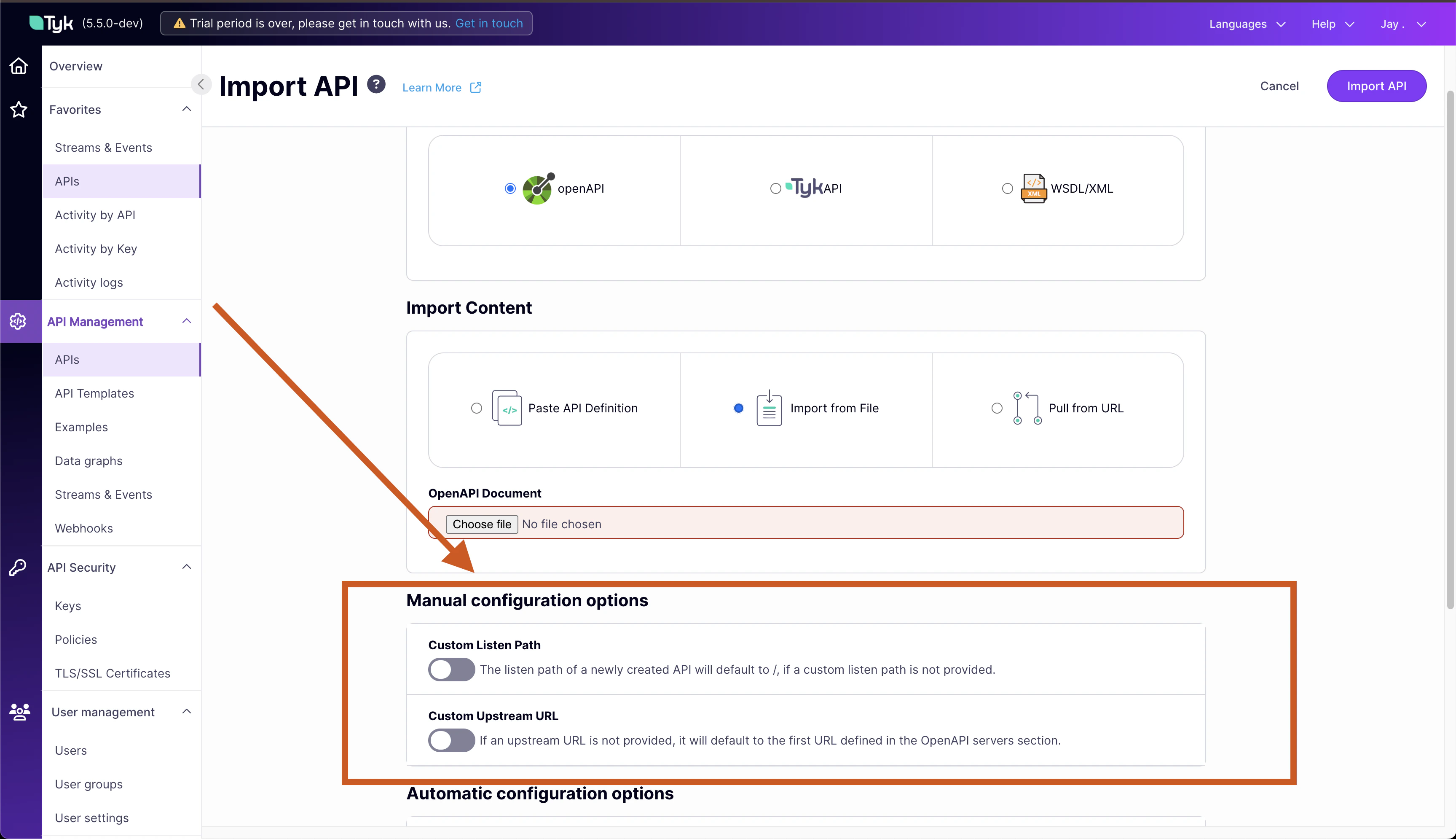 Configuring the listen path and upstream URL