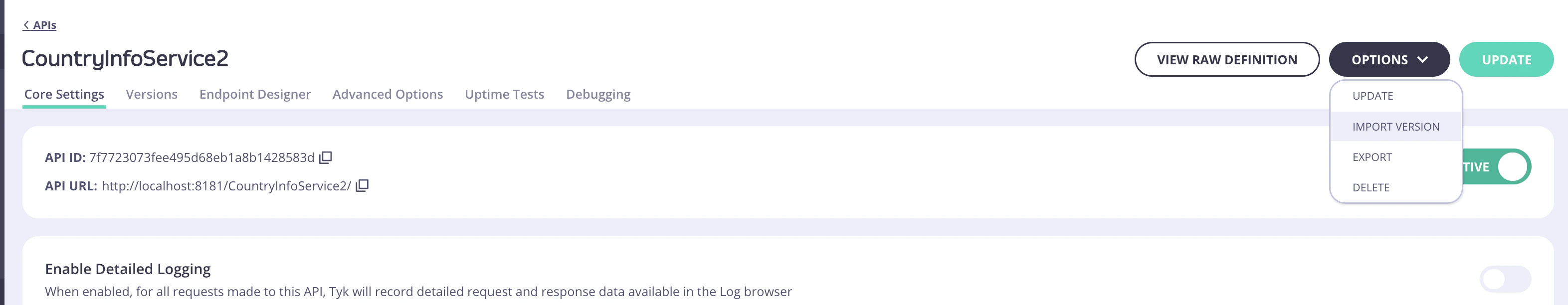 Import API Version Drop-Down