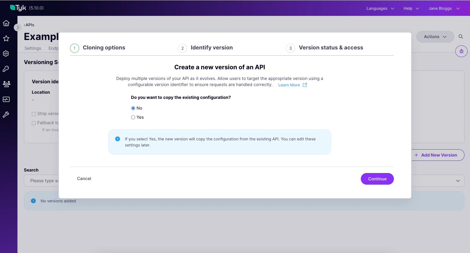 Creating a new version of a Tyk OAS API using the version creation wizard