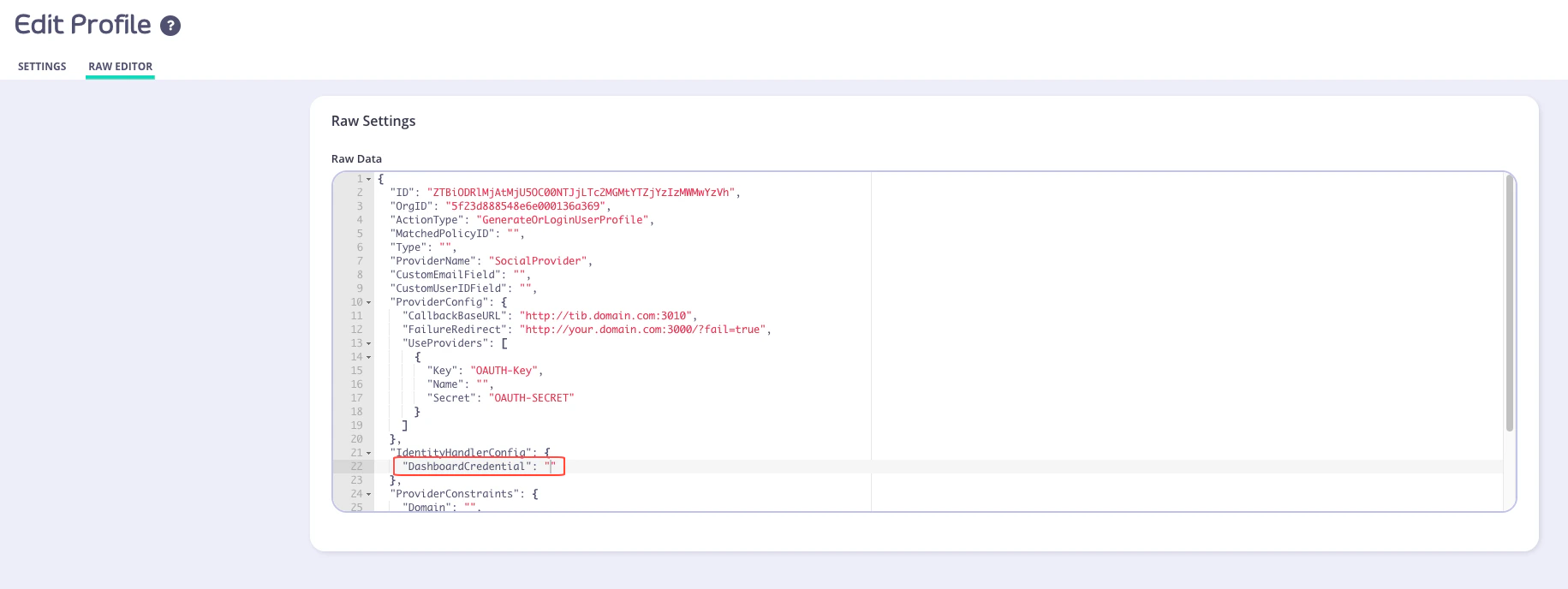 DashboardCredentials