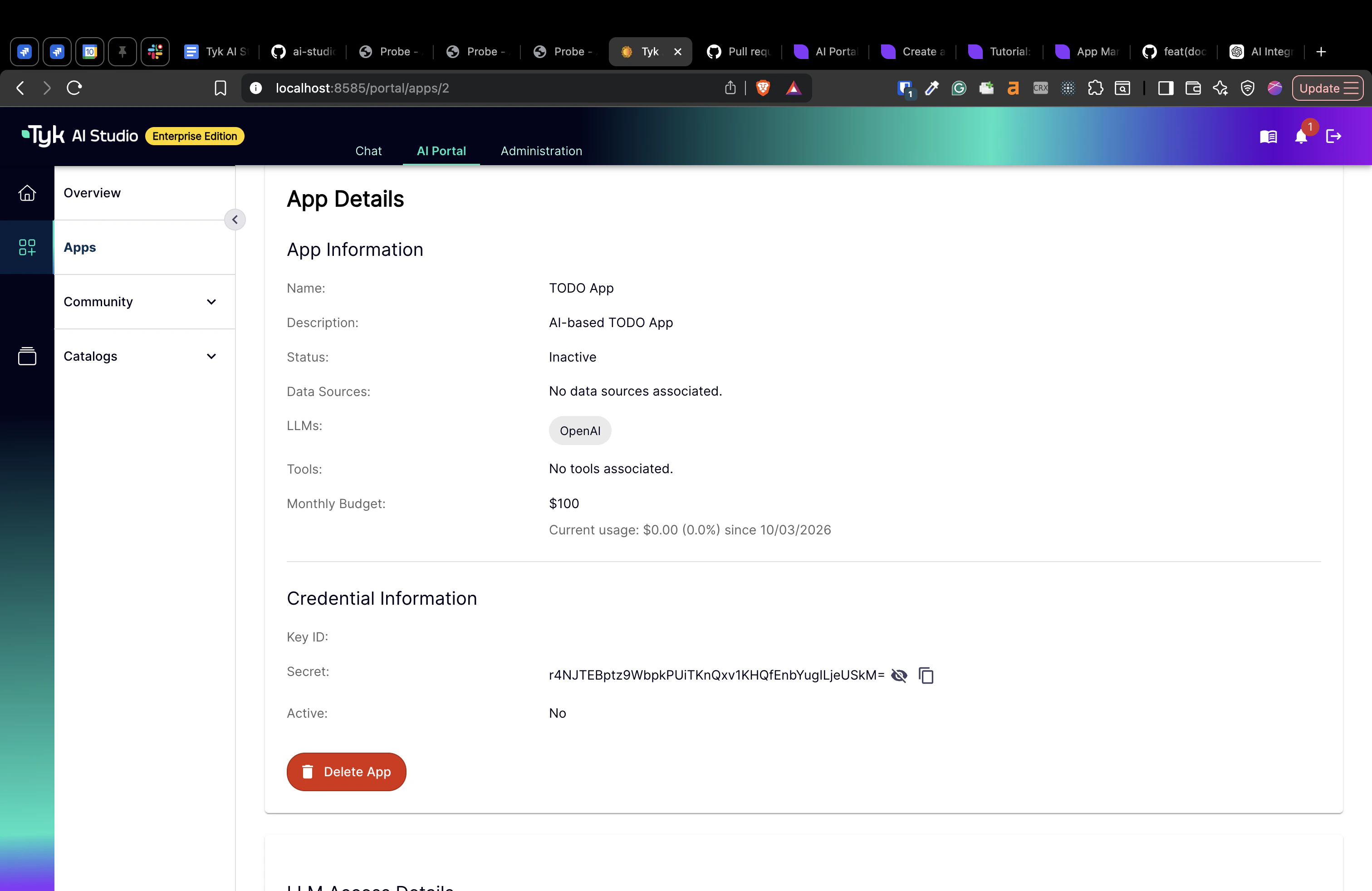 AI Portal View App Credentials