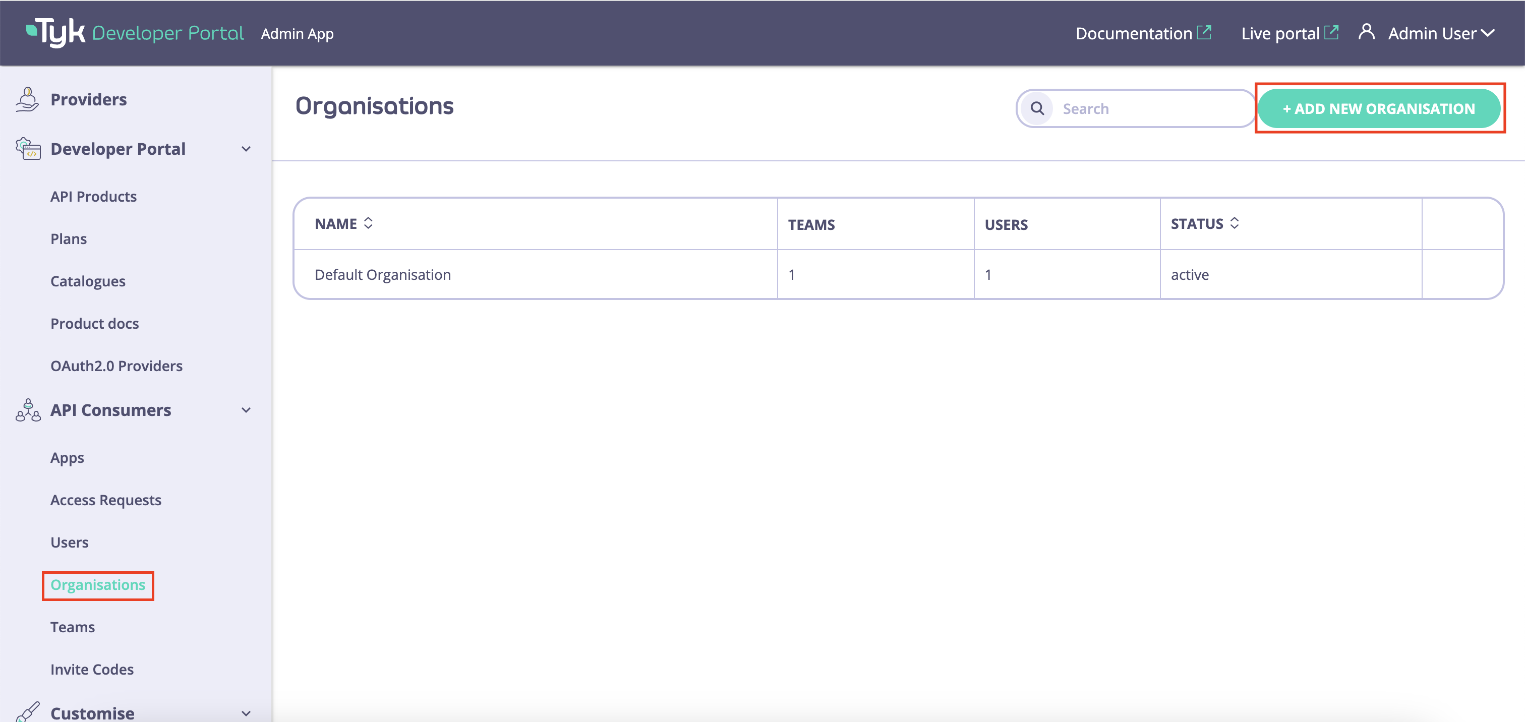 Add a new Organisation